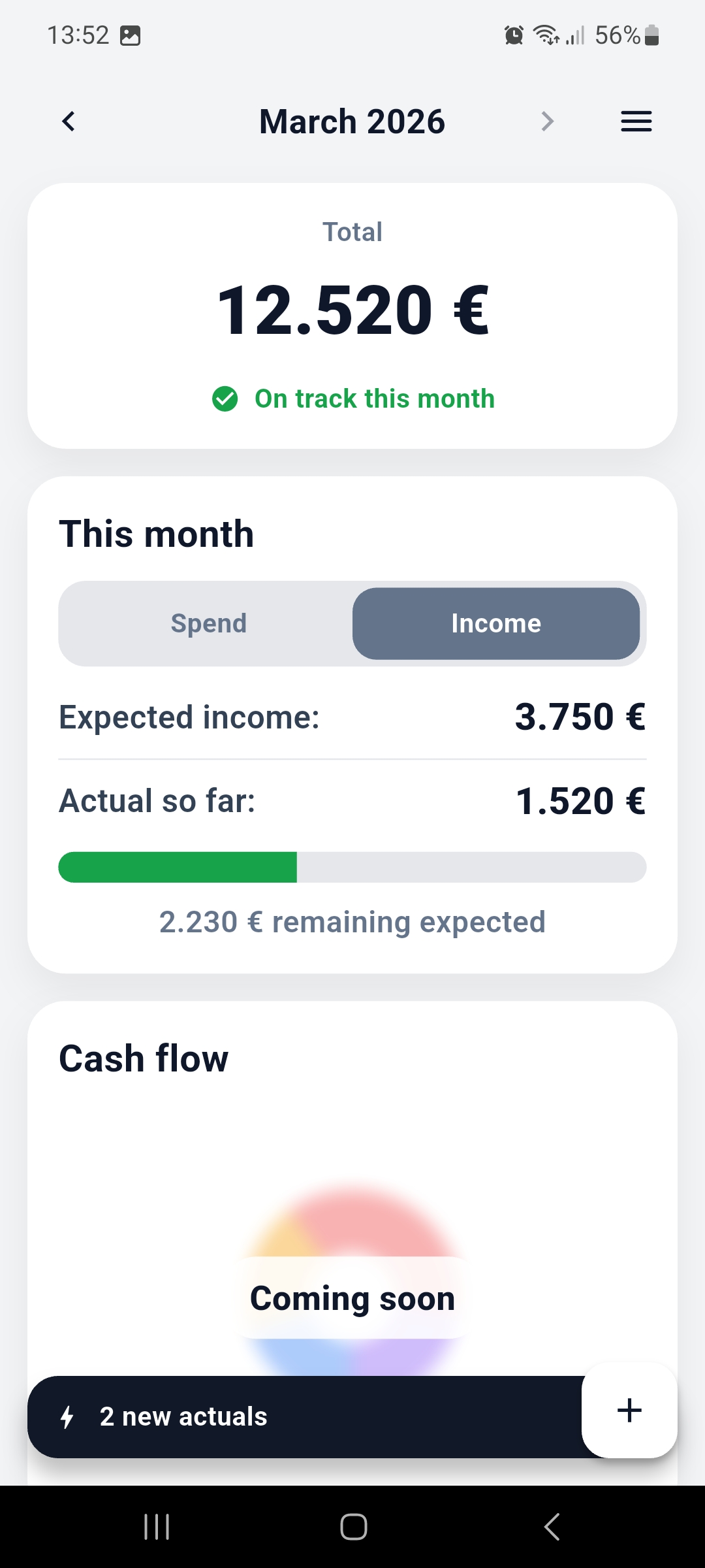 Home screen with income progress